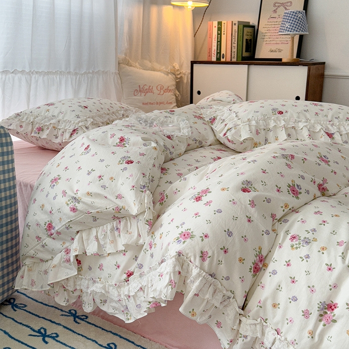 91家纺网 家纺一手货源 找家纺 昔可家纺 2024蕾丝双层花边款全棉四件套 尤莉少女