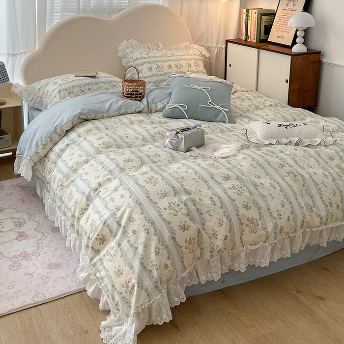 91家纺网 家纺一手货源 找家纺 昔可家纺 2024新款仙仙蕾丝贴边全棉花边款四件套 仙仙蕾丝花