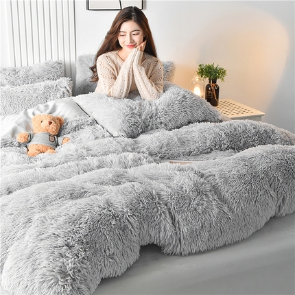 鑫喜莱 2024新款长毛绒四件套 浅灰