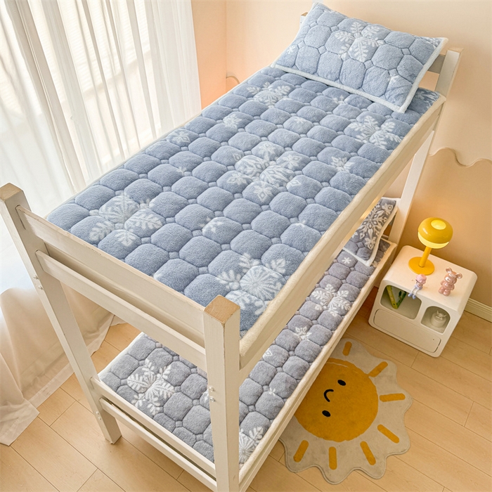 91家纺网 家纺一手货源 找家纺 雯豆家纺 2024新品泰迪绒学生床垫宿舍床褥子加厚上下铺北极绒床护垫 泰迪绒床褥-雪花飘飘-灰