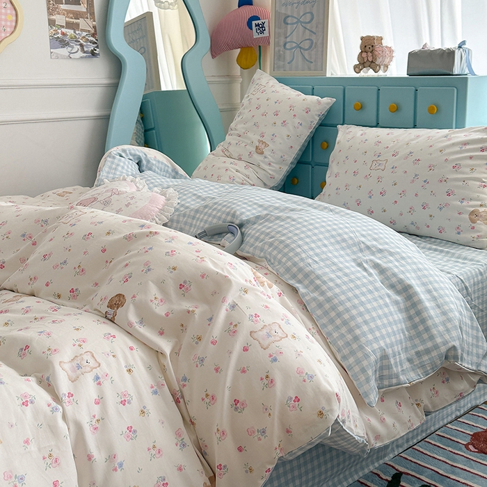 91家纺网 家纺一手货源 找家纺 昔可家纺 2024新款小卡通13372亲肤四件套 小碎花狗狗