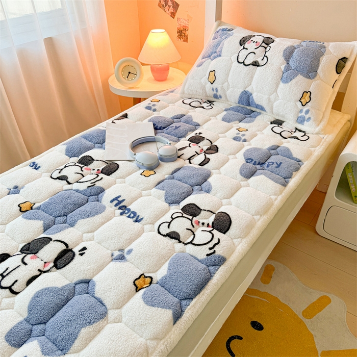 91家纺网 家纺一手货源 找家纺 雯豆家纺 2024新品泰迪绒学生床垫宿舍床褥子加厚上下铺北极绒床护垫 泰迪绒床褥-顽皮狗-兰