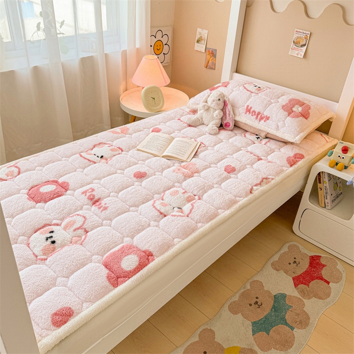 91家纺网 家纺一手货源 找家纺 雯豆家纺 2024新品泰迪绒学生床垫宿舍床褥子加厚上下铺北极绒床护垫 泰迪绒床褥-浪漫兔