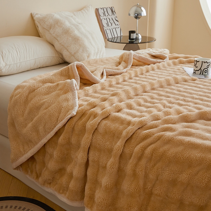91家纺网 家纺一手货源 找家纺 千荨 2024新款高克重兔绒泡泡系列毛毯 泡泡-卡其