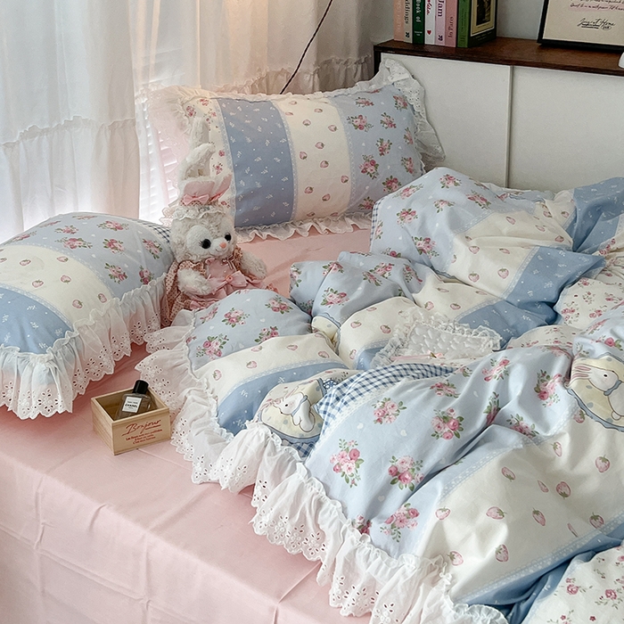 91家纺网 家纺一手货源 找家纺 （总）昔可家纺 2024新款仙仙蕾丝贴边全棉花边款四件套