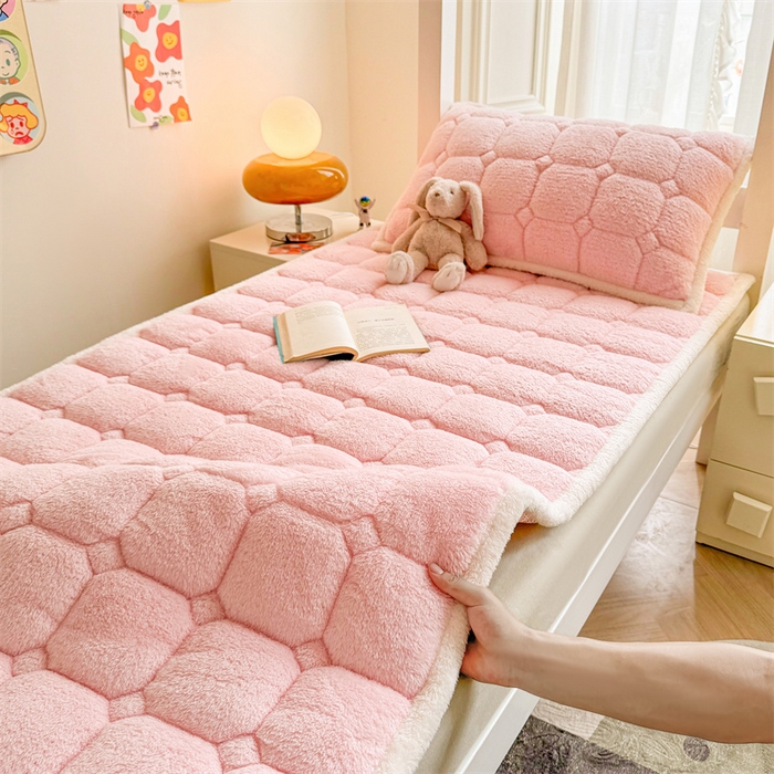 91家纺网 家纺一手货源 找家纺 雯豆家纺 2024新品泰迪绒学生床垫宿舍床褥子加厚上下铺北极绒床护垫 泰迪绒床褥-玉粉