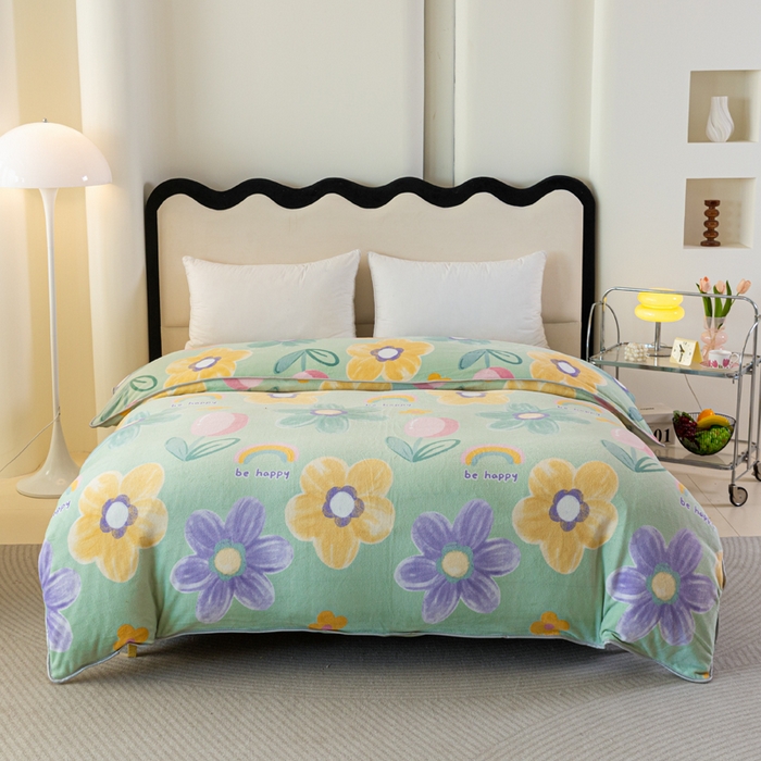 91家纺网 家纺一手货源 找家纺 欧喜璐 2024年新款 8.5-9.5斤加厚牛奶绒金貂绒法莱绒四件套单被套 花海