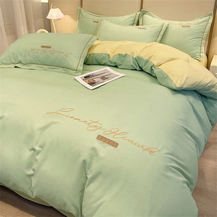 91家纺网 家纺一手货源 找家纺 （总）菲梵 2025新款纯色双拼全棉加厚磨毛刺绣款-四件套（提供买家秀）