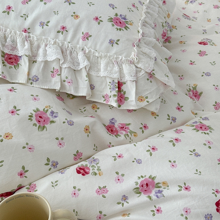 91家纺网 家纺一手货源 找家纺 昔可家纺 2024蕾丝双层花边款全棉四件套 尤莉少女