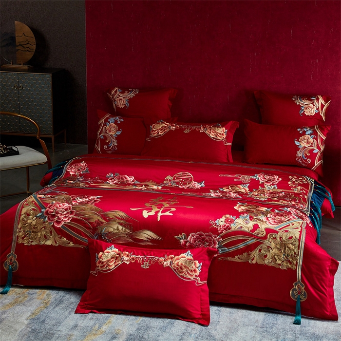 91家纺网 家纺一手货源 找家纺 宏羽纺家纺 2024新款高支高密纯棉提花婚庆套件系列（控价680）富贵牡丹