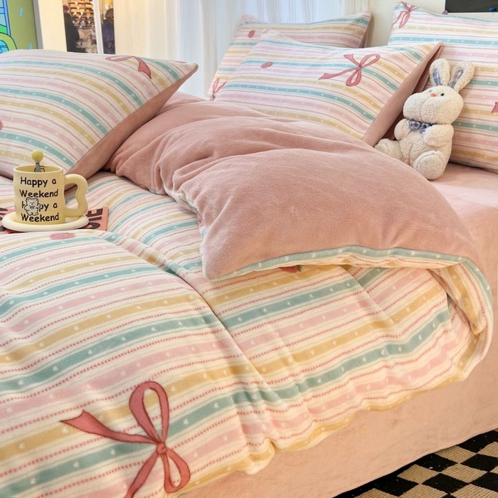 91家纺网 家纺一手货源 找家纺 2024新款原创小清新牛奶绒印花四件套 彩虹糖