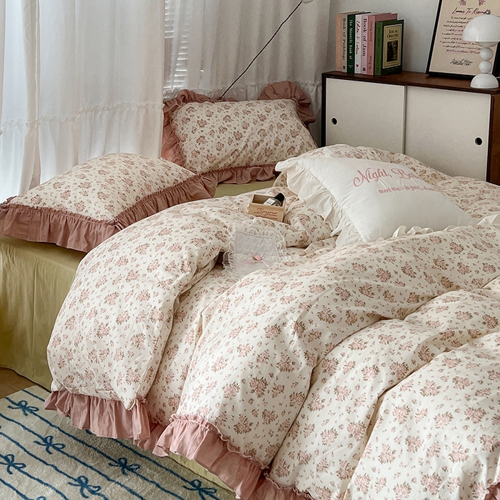 91家纺网 家纺一手货源 找家纺 昔可家纺 2024新款双层纱贴边全棉四件套 歌德花镜