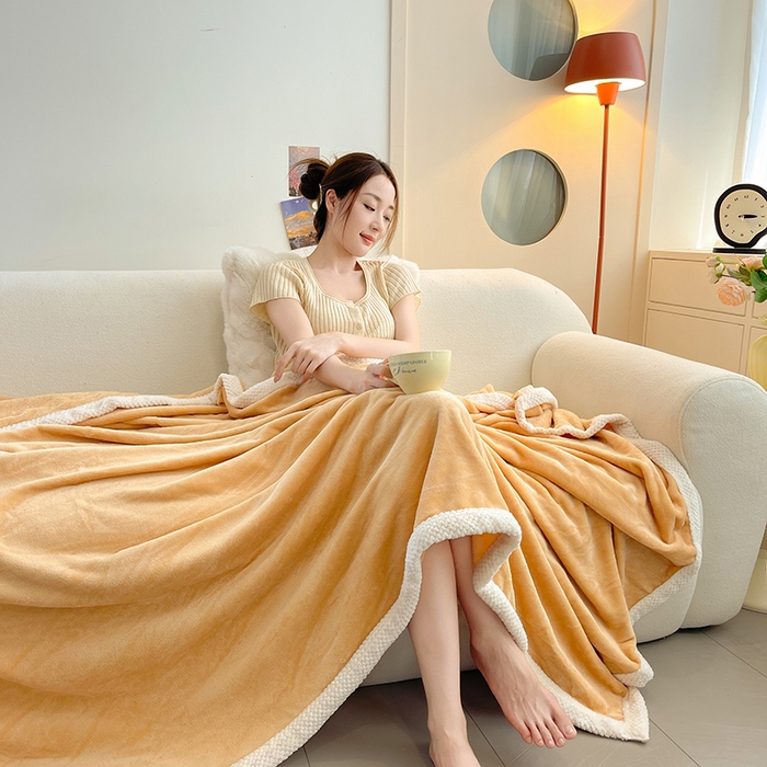 91家纺网 家纺一手货源 找家纺 千荨 2024新款亲肤舒适高克重双面牛奶绒纯色毛毯 牛奶绒-驼色