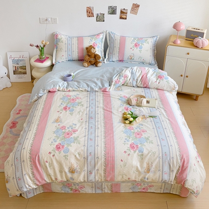 91家纺网 家纺一手货源 找家纺 （总）乐童家纺 2024新款直播热款13070纯棉印花吊边款一字绣四件套（十一）