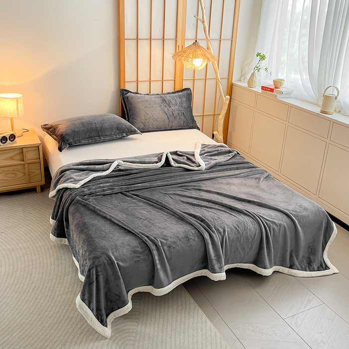 91家纺网 家纺一手货源 找家纺 千荨 2024新款亲肤舒适高克重双面牛奶绒纯色毛毯 牛奶绒-深灰