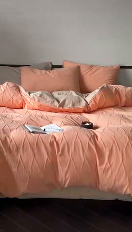 91家纺网 家纺一手货源 找家纺 2024新款全棉提花四件套-V克托瑞 桃橘色