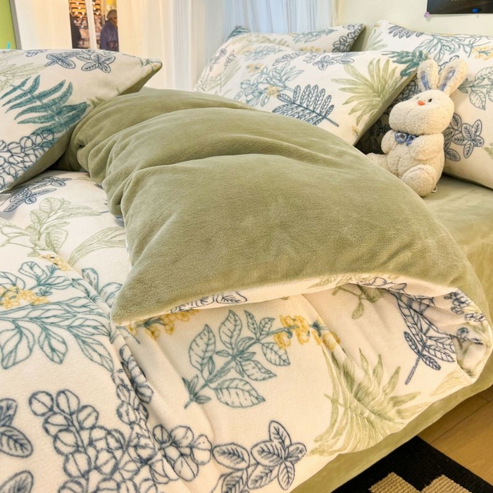 91家纺网 家纺一手货源 找家纺 2024新款原创小清新牛奶绒印花四件套 元气森林