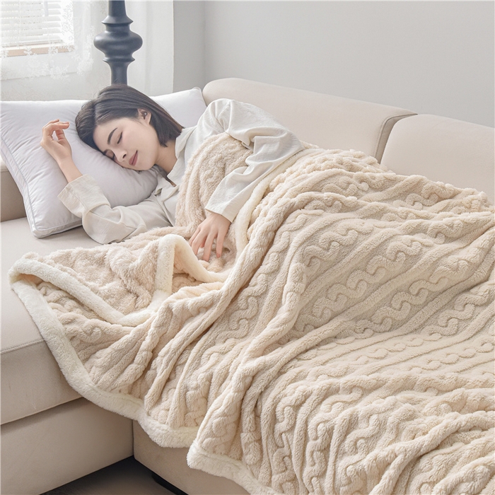 91家纺网 家纺一手货源 找家纺 鑫喜莱 2024新款单层塔芙绒毛毯 象牙白