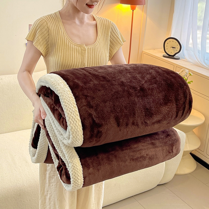91家纺网 家纺一手货源 找家纺 千荨 2024新款亲肤舒适高克重双面牛奶绒纯色毛毯 牛奶绒-咖啡
