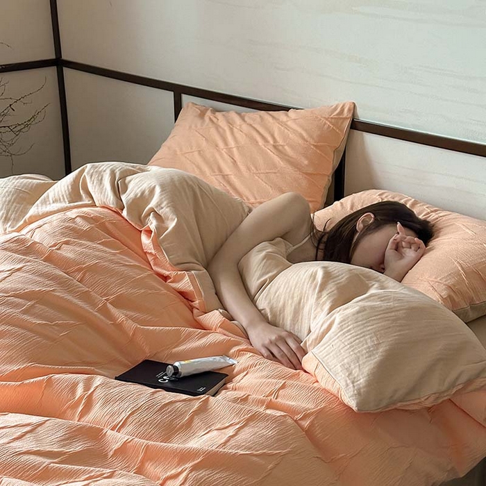 91家纺网 家纺一手货源 找家纺 2024新款全棉提花四件套-V克托瑞 桃橘色