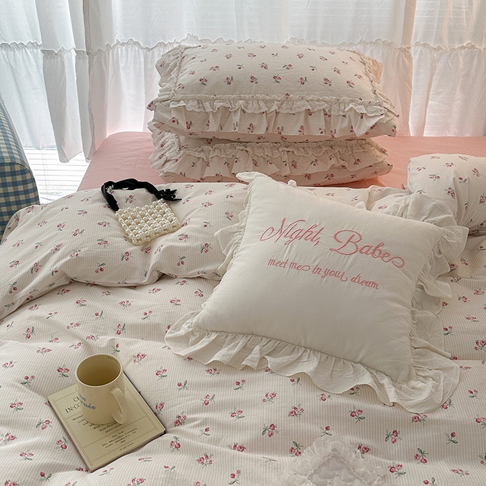 91家纺网 家纺一手货源 找家纺 （总）昔可家纺 2024蕾丝双层花边款全棉四件套