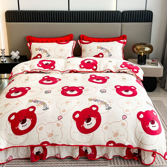 91家纺网 家纺一手货源 找家纺 欧喜璐 2024年新款 8.5-9.5斤加厚牛奶绒金貂绒法莱绒四件套单被套 快乐熊