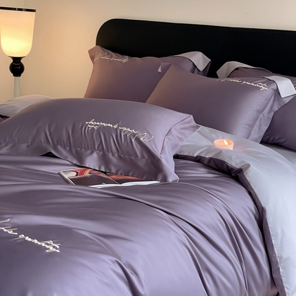 91家纺网 家纺一手货源 找家纺 （总）由丽家纺 2025新款贡缎纯色刺绣双拼隐形双面用四件套