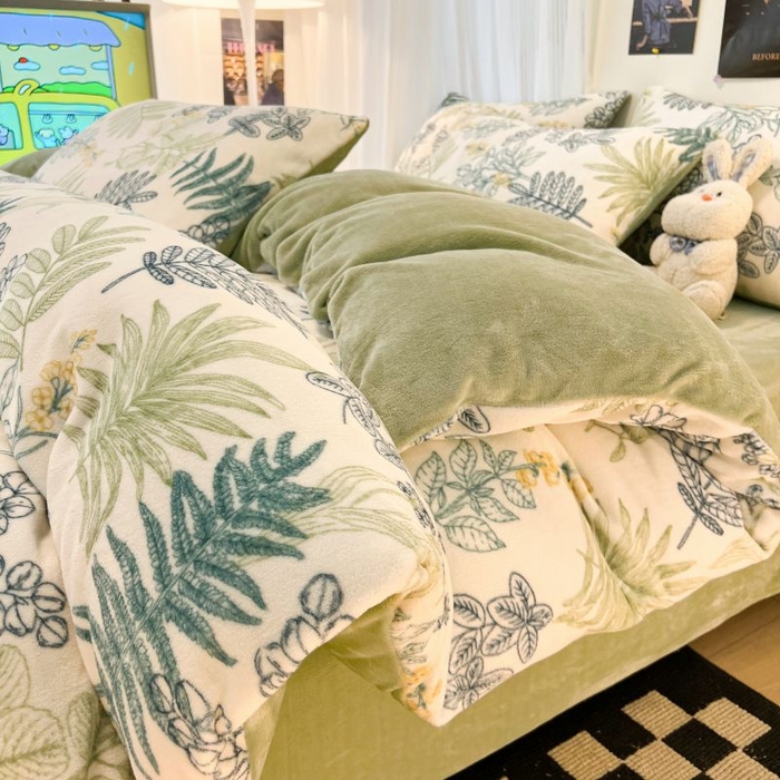 91家纺网 家纺一手货源 找家纺 2024新款原创小清新牛奶绒印花四件套 元气森林