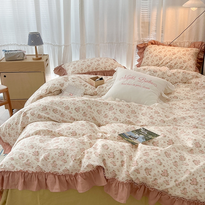 91家纺网 家纺一手货源 找家纺 昔可家纺 2024新款双层纱贴边全棉四件套 歌德花镜