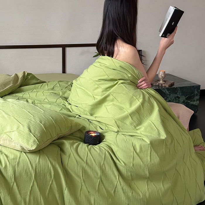 91家纺网 家纺一手货源 找家纺 2024新款全棉提花四件套-V克托瑞 格林绿