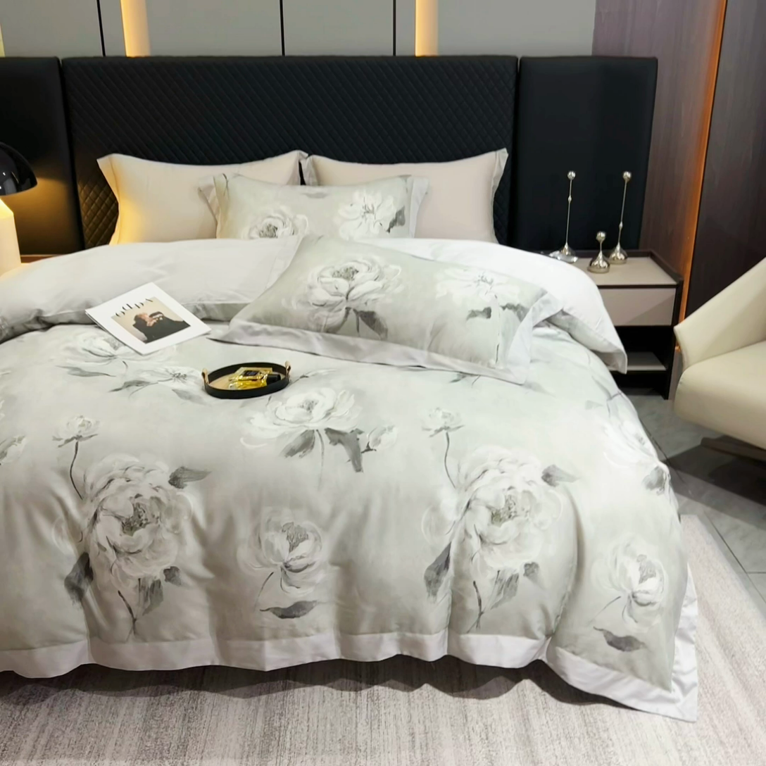 91家纺网 家纺一手货源 找家纺 （总）氧家 2024新款数码印花天丝磨毛艾阳绒四件套