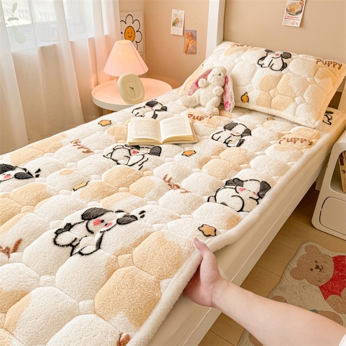 91家纺网 家纺一手货源 找家纺 雯豆家纺 2024新品泰迪绒学生床垫宿舍床褥子加厚上下铺北极绒床护垫 泰迪绒床褥-顽皮狗-咖