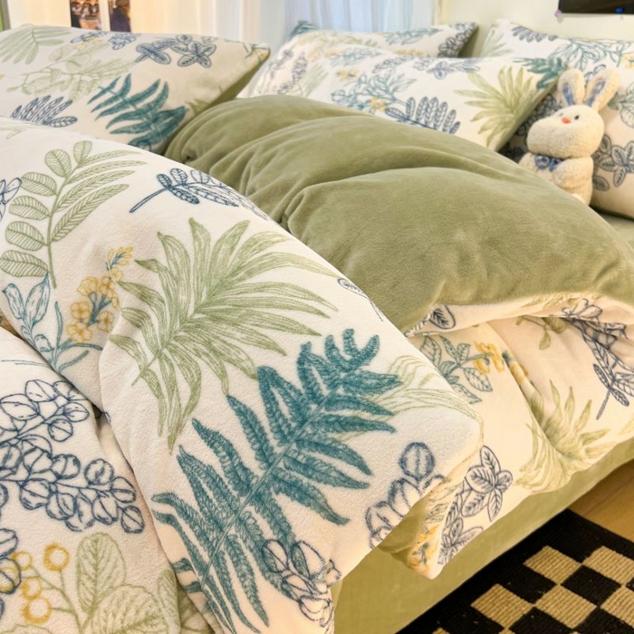 91家纺网 家纺一手货源 找家纺 2024新款原创小清新牛奶绒印花四件套 元气森林