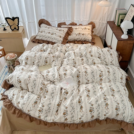 （总）昔可家纺 2024新款双层纱贴边全棉四件套