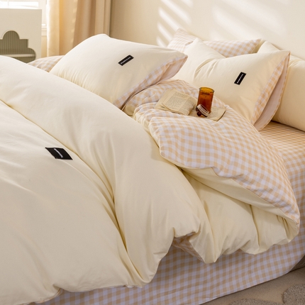 卧趣家纺 2024秋冬新品全棉磨毛贴标款四件套简约无印风系列风格一 简兮-黄