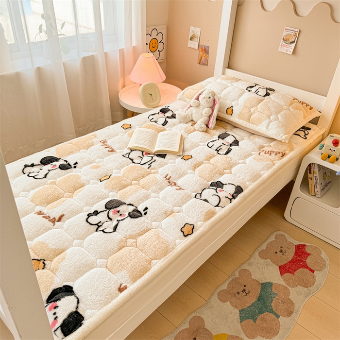 91家纺网 家纺一手货源 找家纺 雯豆家纺 2024新品泰迪绒学生床垫宿舍床褥子加厚上下铺北极绒床护垫 泰迪绒床褥-顽皮狗-咖