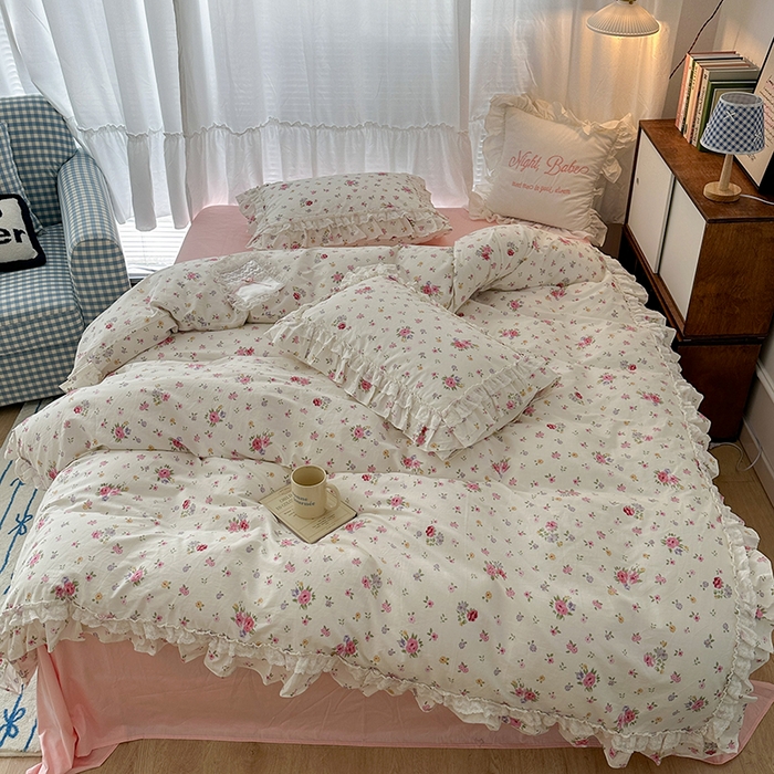 91家纺网 家纺一手货源 找家纺 昔可家纺 2024蕾丝双层花边款全棉四件套 尤莉少女