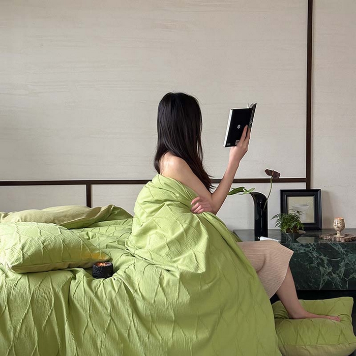 91家纺网 家纺一手货源 找家纺 2024新款全棉提花四件套-V克托瑞 格林绿