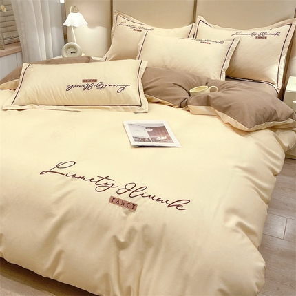 91家纺网 家纺一手货源 找家纺 （总）菲梵 2025新款纯色双拼全棉加厚磨毛刺绣款-四件套（提供买家秀）