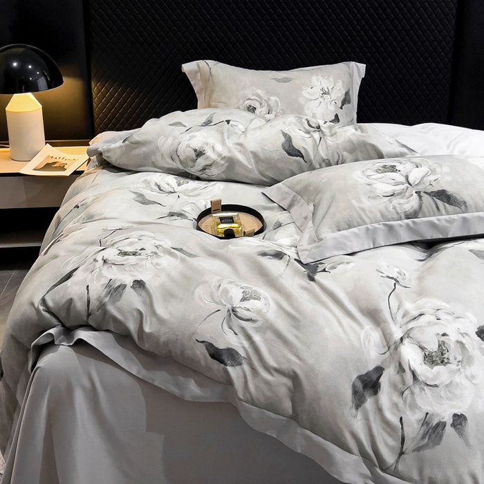 91家纺网 家纺一手货源 找家纺 氧家 2024新款数码印花天丝磨毛艾阳绒四件套 瑶芳灰