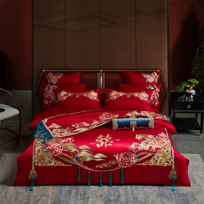 91家纺网 家纺一手货源 找家纺 宏羽纺家纺 2024新款高支高密纯棉提花婚庆套件系列（控价680）富贵牡丹