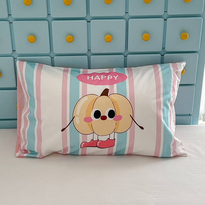 91家纺网 家纺一手货源 找家纺 昔可家纺 2024新款数码印花单品枕套系列-卡通系列 彩条南瓜