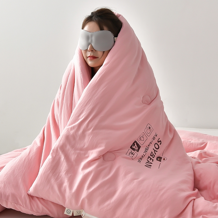 91家纺网 家纺一手货源 找家纺 2024新款A类婴儿有机棉无染大豆被加厚夏被春秋被冬被被子被芯 粉