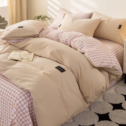 卧趣家纺 2024秋冬新品全棉磨毛贴标款四件套简约无印风系列风格一 简兮-咖