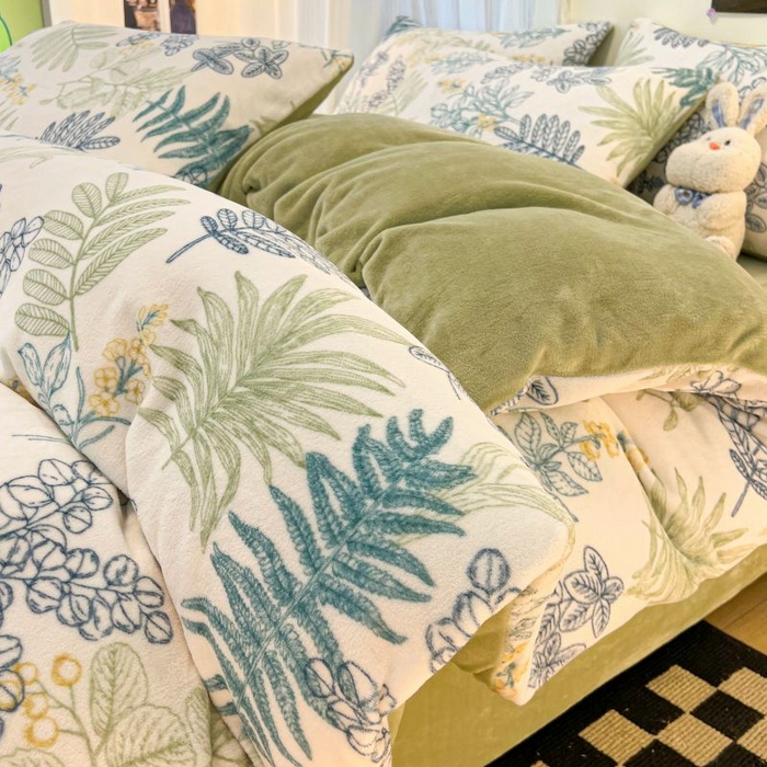 91家纺网 家纺一手货源 找家纺 2024新款原创小清新牛奶绒印花四件套 元气森林