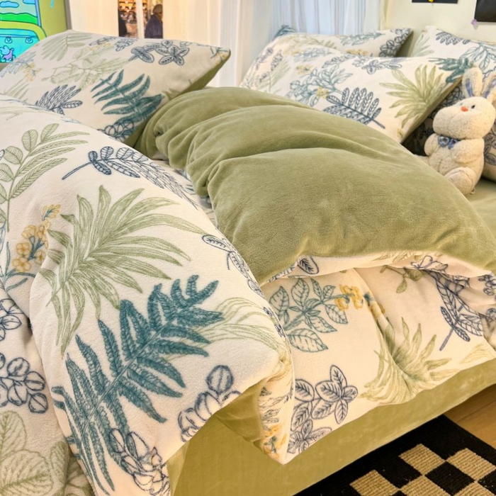 91家纺网 家纺一手货源 找家纺 2024新款原创小清新牛奶绒印花四件套 元气森林