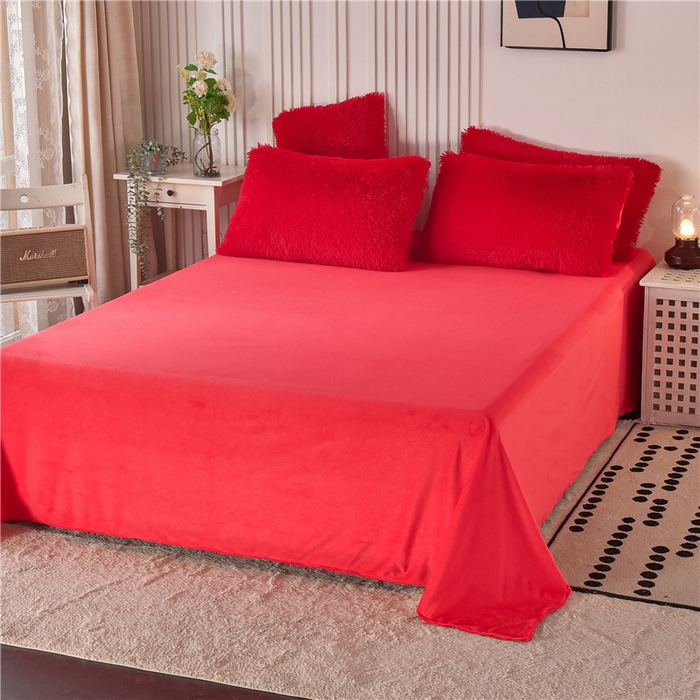 91家纺网 家纺一手货源 找家纺 鑫喜莱 2024新款长毛绒四件套 大红