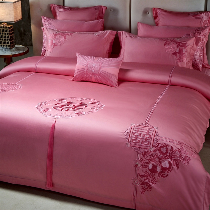 91家纺网 家纺一手货源 找家纺 宏羽纺家纺 2024新款13372纯棉小红书跑量款婚庆套件系列 幸福喜嫁-粉