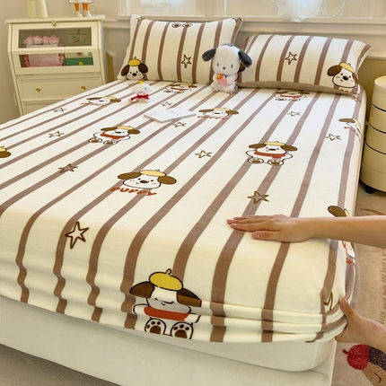 91家纺网 家纺一手货源 找家纺 （总）摩妮卡 2025新款印花小清新牛奶绒印花床笠三件套