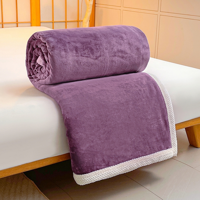 91家纺网 家纺一手货源 找家纺 千荨 2024新款亲肤舒适高克重双面牛奶绒纯色毛毯 牛奶绒-深紫色